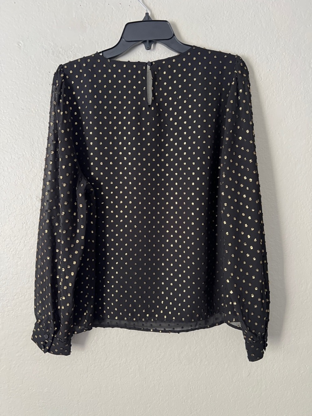 NWOT J.Crew Gold Shimmer Clip-Dot Top Black Long Sleeve in Size L - Picture 8 of 14